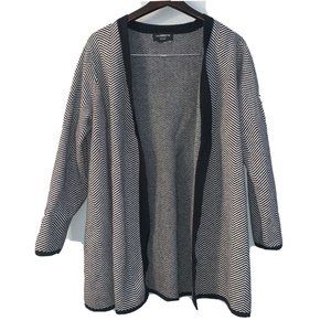 Liz Claiborne Career Women Black White Stripped Open Front Cardigan Long Fit M